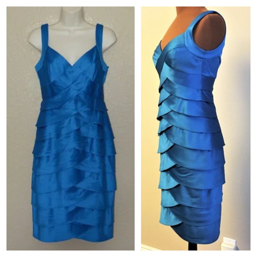Sz 8 London Times Royal Aegean Blue Ruffle Tiered BodyCon Dress